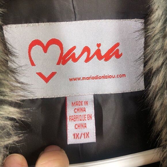 MARIA DIONISIOU Vintage Wool Blend Houndstooth Faux Fur Coat Sz 1X (US 14X -16X) - Picture 6 of 9